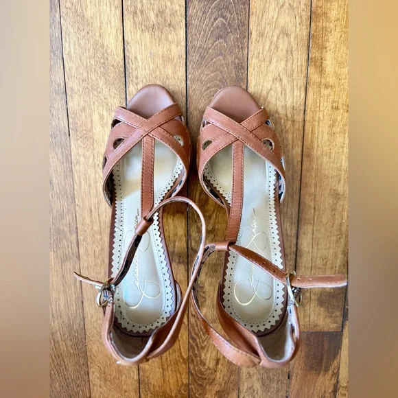 Jessica Simpson Jeraldine Elegant Brown Leather Open Toe Heels Women’s Size 5.5M - Picture 3 of 10